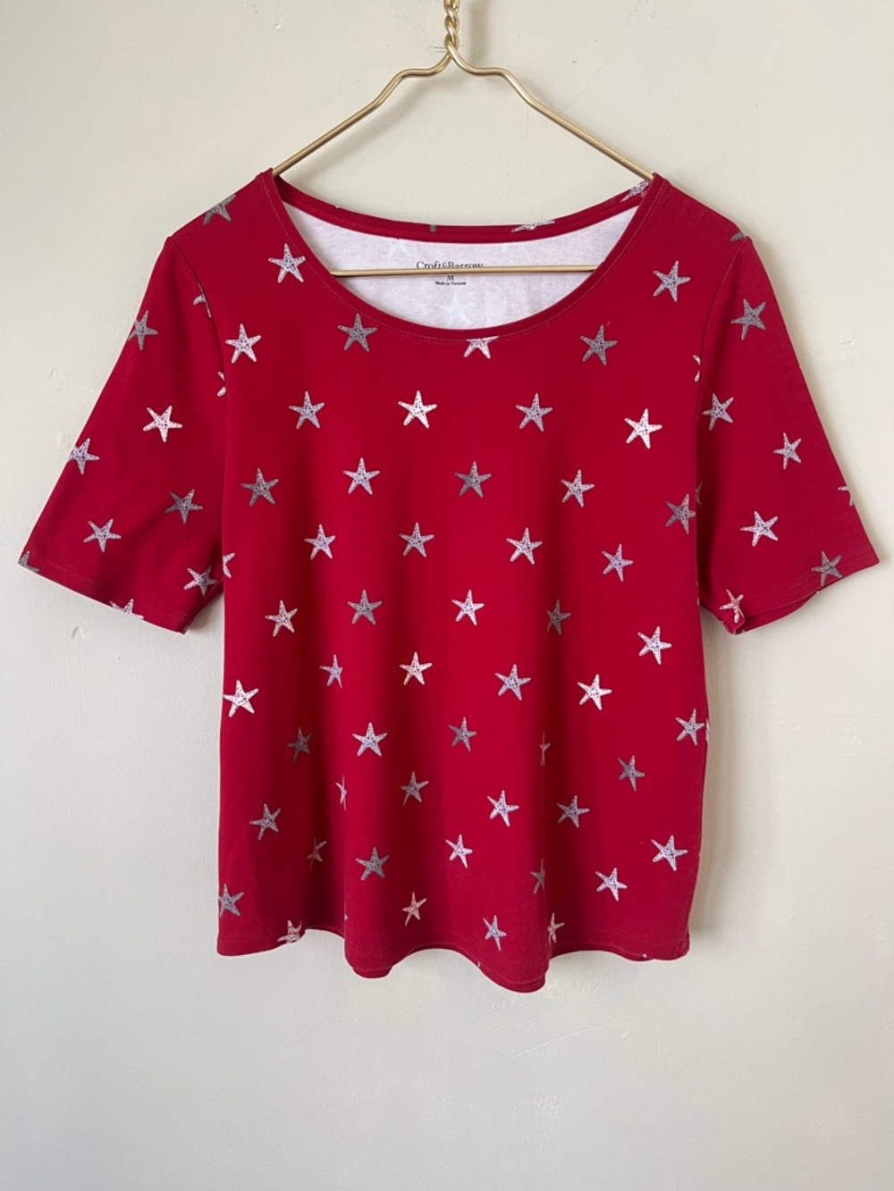 Croft & Barrow Red Star Print beachy coastal summer Short Sleeve Top M
